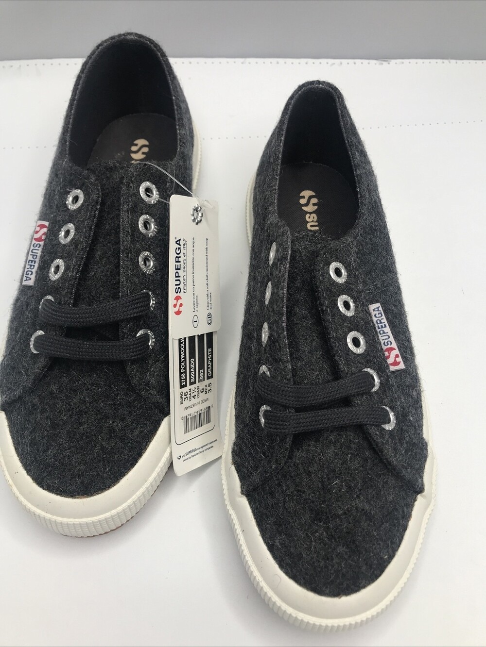 SUPERGA PEOPLES SHOE OF ITALY WOMEN'S GRAY WOOL GRAPHITE EU 36 USA 6M MRSP $149